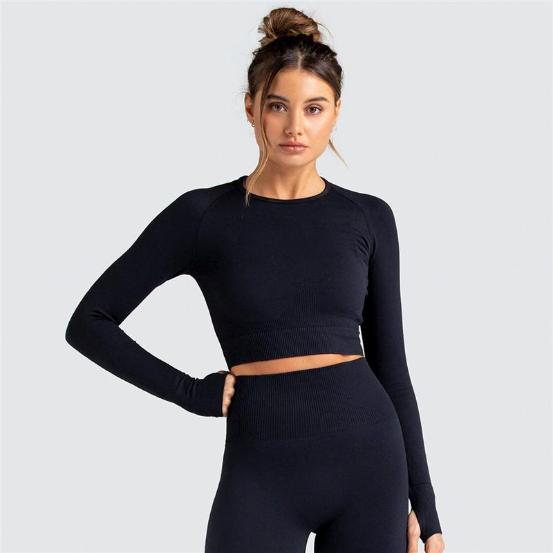 Two Piece Suit For Gym Fitness Long Sleeve Crop Top Leggings Sport Tracksuit Women Gym Clothing Ensemble Jogging Femme