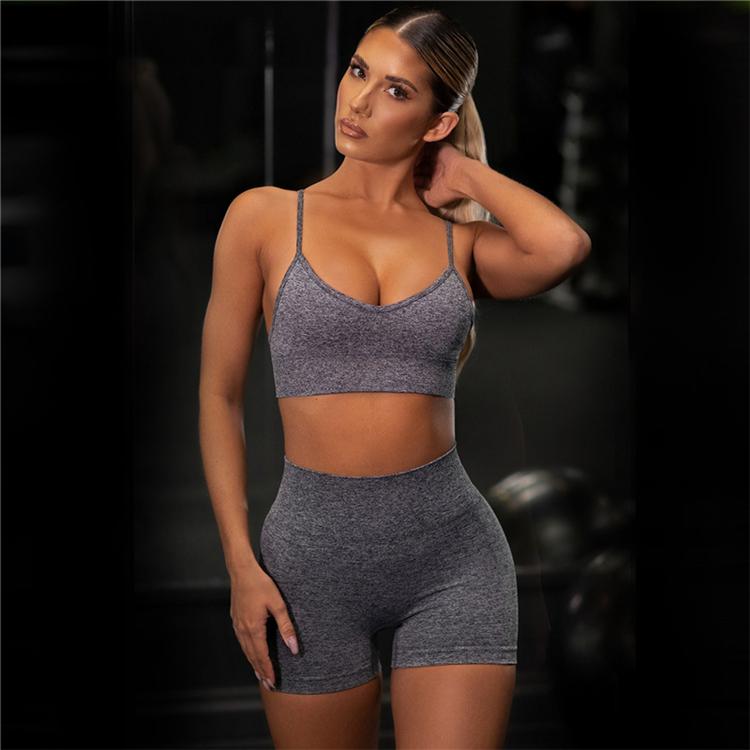 Women Sexy Seamless Shorts   Sports Bra Fitness Suit Gathering Gym Bra Quick-drying Breathable Sports Shorts Women&#39;s Short Set