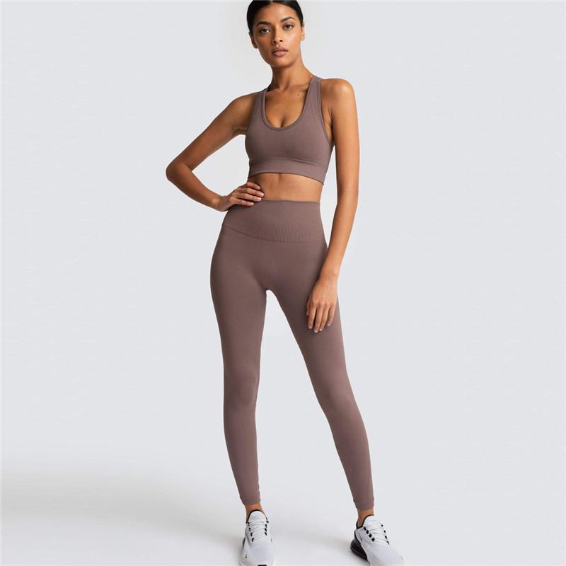 Two Piece Suit For Gym Fitness Long Sleeve Crop Top Leggings Sport Tracksuit Women Gym Clothing Ensemble Jogging Femme