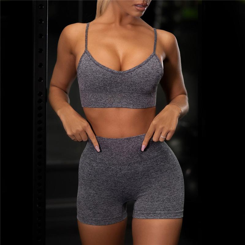 Women Sexy Seamless Shorts   Sports Bra Fitness Suit Gathering Gym Bra Quick-drying Breathable Sports Shorts Women&#39;s Short Set