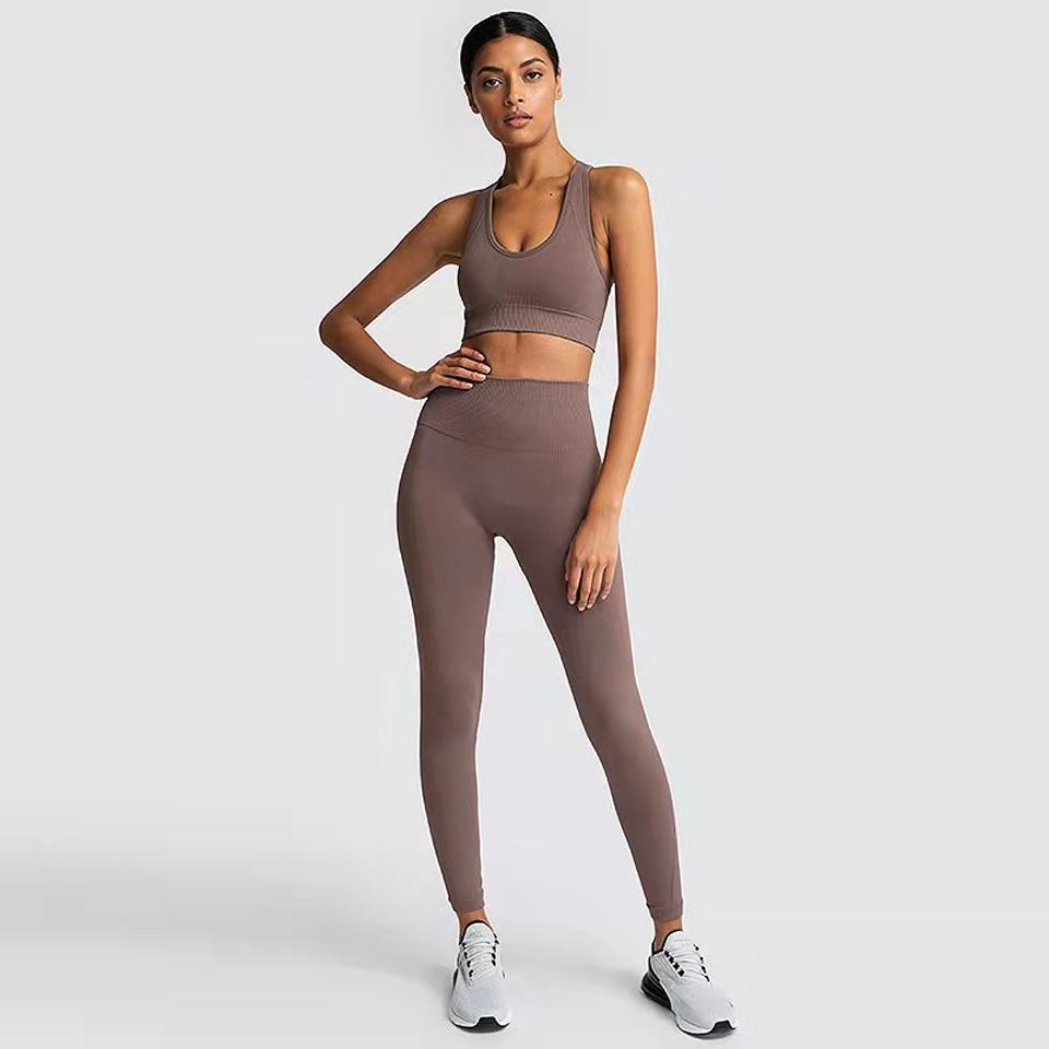 Two Piece Suit For Gym Fitness Long Sleeve Crop Top Leggings Sport Tracksuit Women Gym Clothing Ensemble Jogging Femme