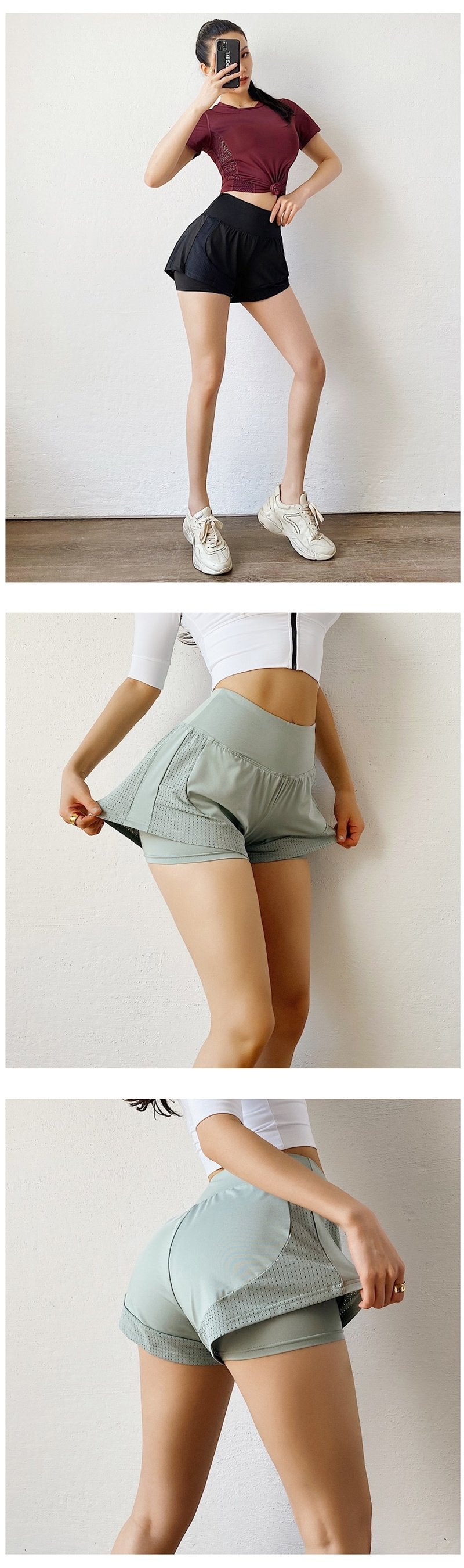 New Sports Shorts Women 2 In 1 Breathable Quick Drying Shorts Gym Workout Clothing High Waist Tummy Control Running Short Jogger