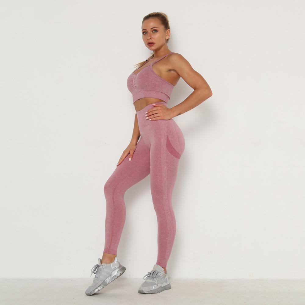 Women Seamless Gym set Fitness Sports Suits GYM Cloth Long Sleeve Shirts High Waist Running Sexy Booty Leggings Workout Pants