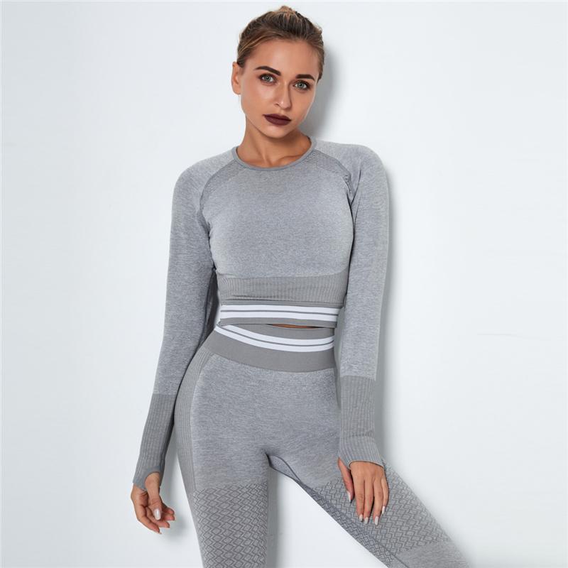 Seamless Sport Set Women Crop Top T-shirt   High Waist Legging Pants 2 Piece Fitness Suit Gym Workout Outfit Fitness Push Up Set