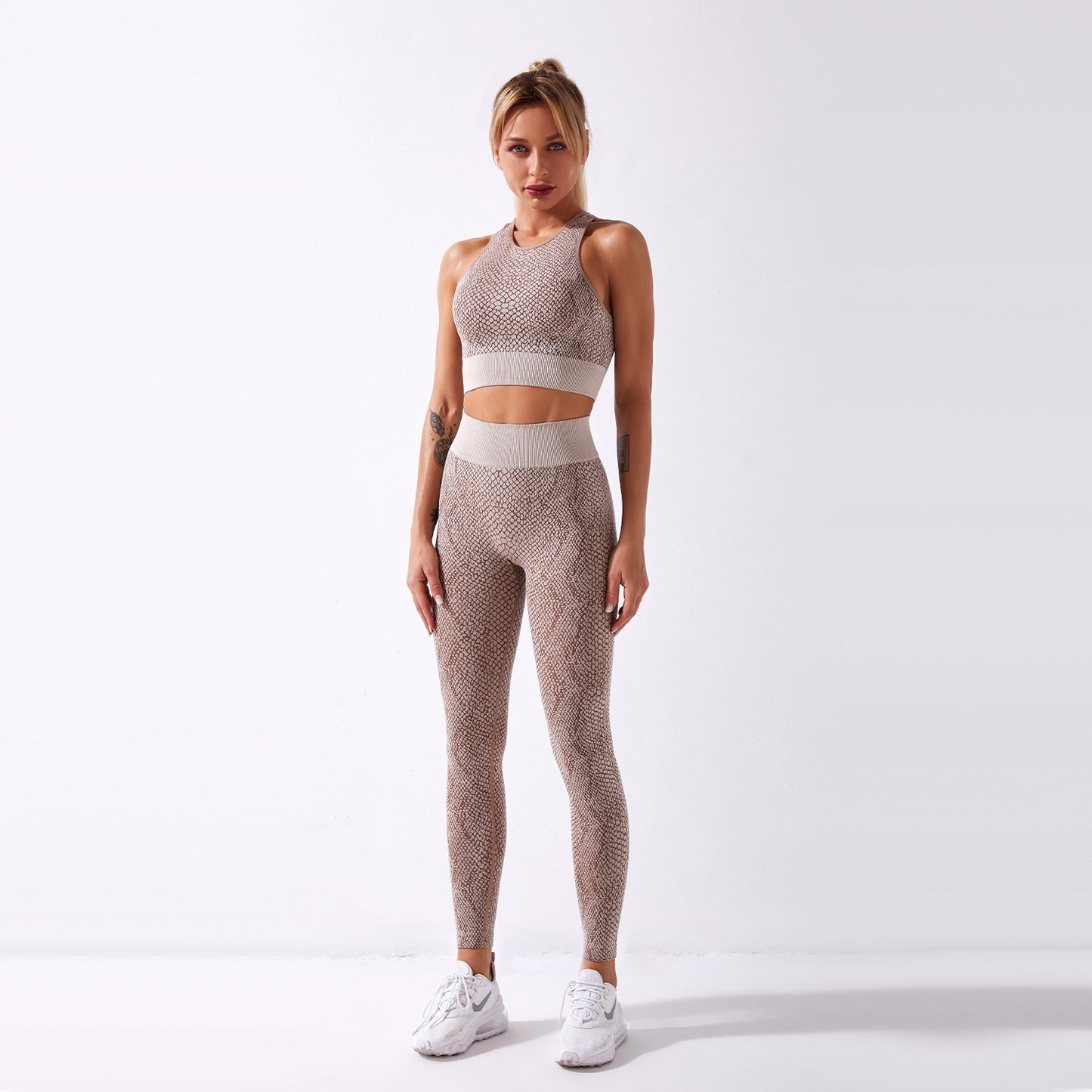 Snake Pattern Fitness Sports Set Women Seamless Bra   High Waist Gym Legging 2 Piece Sportwear Workout Tanks Sport Outfit Sets