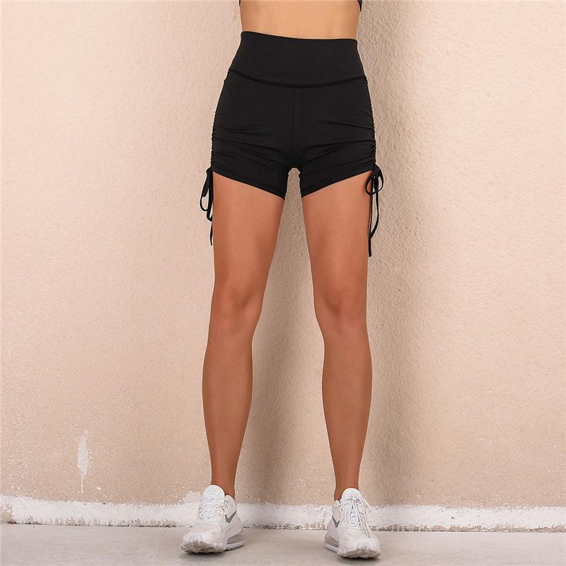 Women Elasticity Sports Shorts Side Drawstring Adjustable Length Workout Shorts Women Ribbed Seamless Gym Fitness Sport Shorts