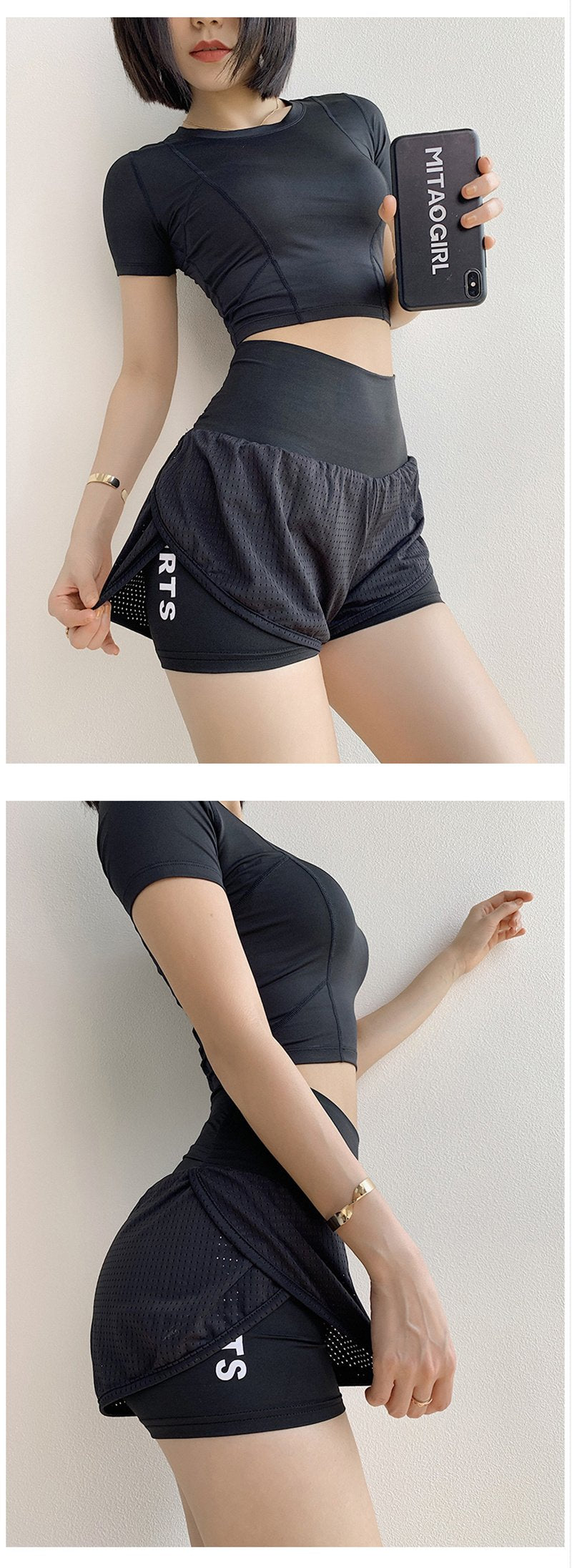 Summer High Waist Fitness Running Shorts Women 2 In 1 Marathon Quick Dry Shorts Gym Loose Sport Shorts Breathable Shorts