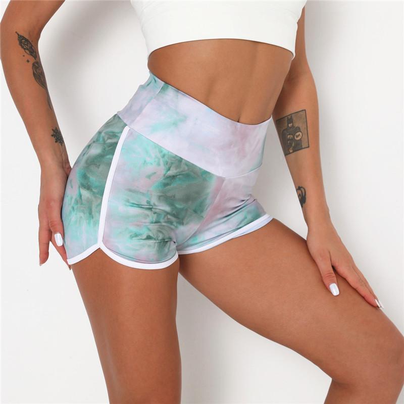 Running Shorts Stretch Gradient Sports Women Tie-Dye Gym Sports Short Pants Fitness Leggings Women Training High Waist Shorts