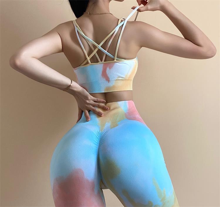 Seamless Tie-Dyed Sports Bra Women Camis Crop Top  Gym Halter Workout Tank Tops Beautiful Back High Elastic Vest