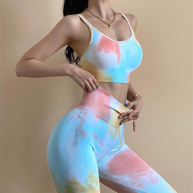 Seamless Tie-Dyed Sports Bra Women Camis Crop Top  Gym Halter Workout Tank Tops Beautiful Back High Elastic Vest