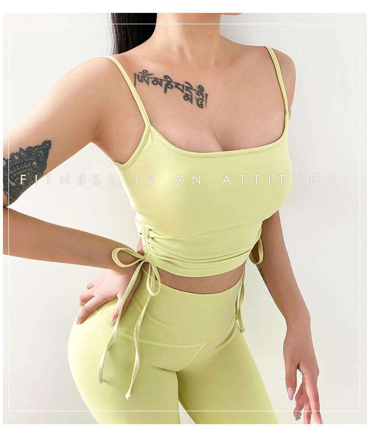 Sexy Side Drawst Sport Vest Thin Shoulder Strap Backless Sports Tank Women Fitness Gym Running Vest Padded Tops Camisole