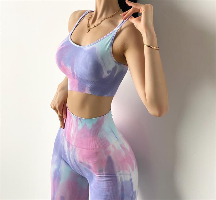 Seamless Tie-Dyed Sports Bra Women Camis Crop Top  Gym Halter Workout Tank Tops Beautiful Back High Elastic Vest