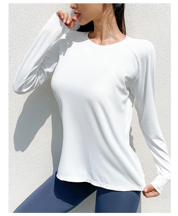 Spring Loose Round Neck Long-Sleeve Sports Shirt Women&#39;s Sweat-Absorbent Quick-Drying Knitted Running Fitness Top Casual t-Shirt