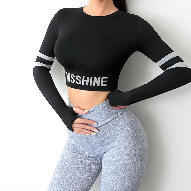 Seamless Long Sleeves Women&#39;s Round Neck Skinny Shirt Gym Workout Running Crop Shirts Female Thumb Breathable Sport T-Shirts