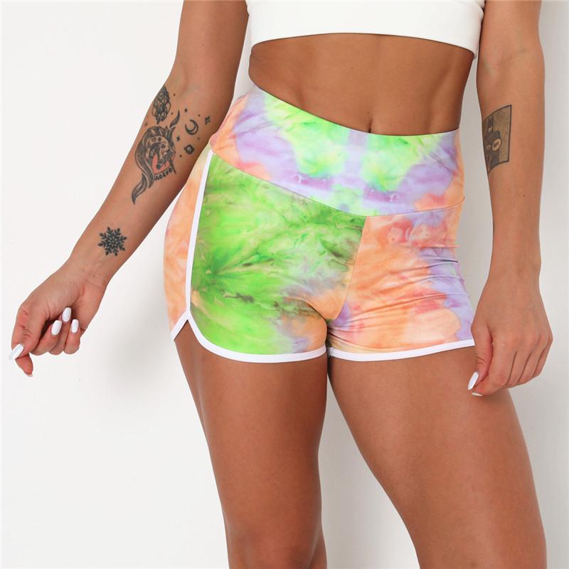 Running Shorts Stretch Gradient Sports Women Tie-Dye Gym Sports Short Pants Fitness Leggings Women Training High Waist Shorts