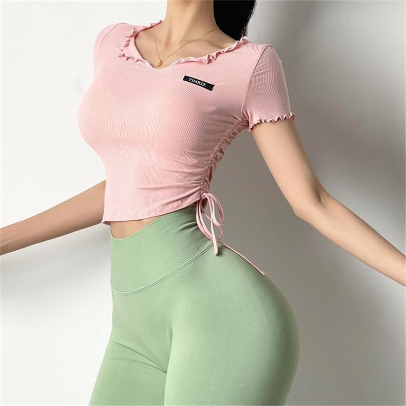 Women Minimal Letter Workout Shirts Women Summer Knited Sports T-Shirts Running Tops Breathable Slim Fitness Short-Sleeve Shirt