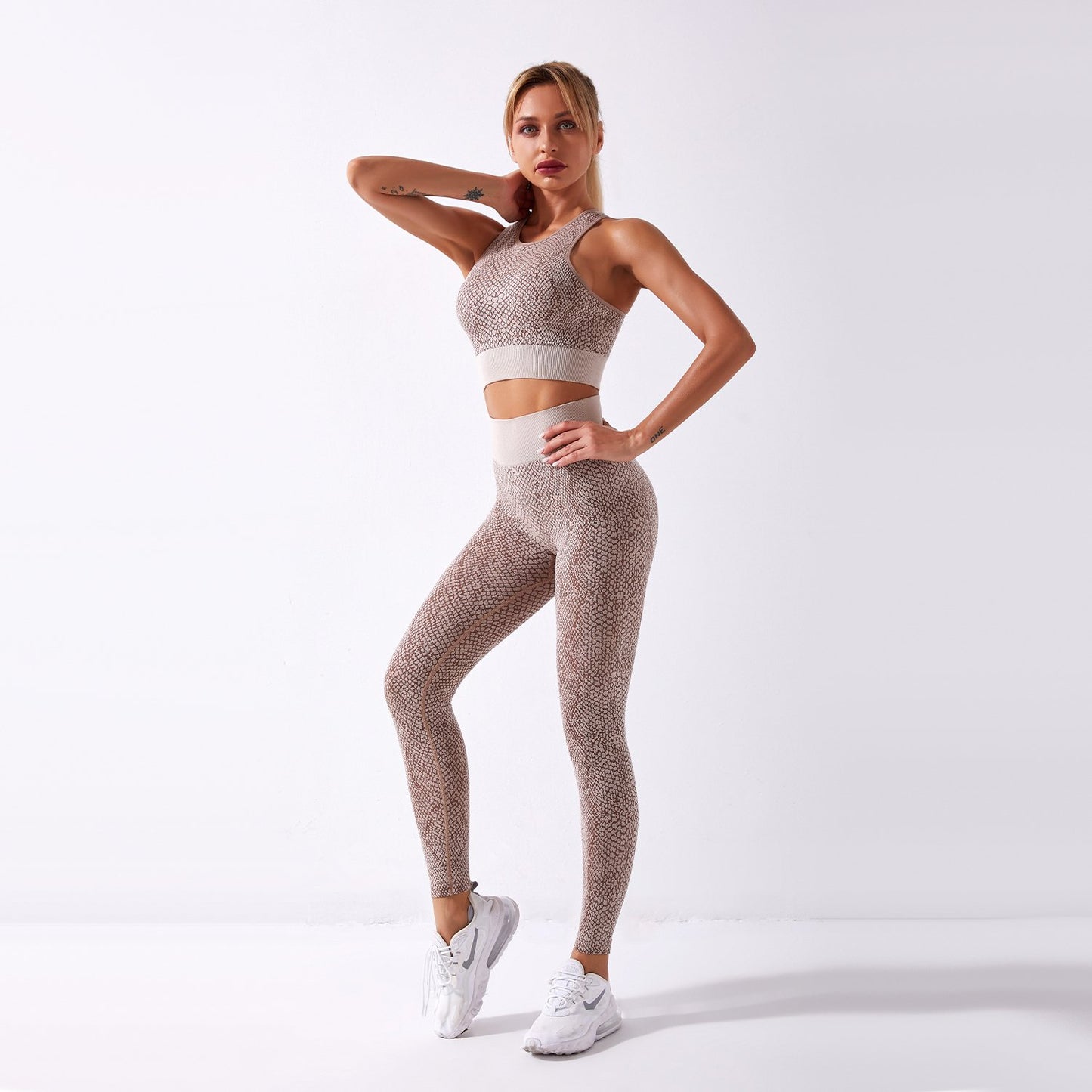 Snake Pattern Fitness Sports Set Women Seamless Bra   High Waist Gym Legging 2 Piece Sportwear Workout Tanks Sport Outfit Sets