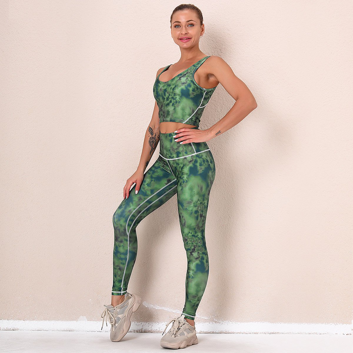 Summer New Women's Sportswear Fitness Leggings Set Push Up Colorful Tie-dye Sets Gym Bra Crop Vest Women Clothing Sexy 2Pcs Suit