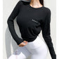 Spring Loose Round Neck Long-Sleeve Sports Shirt Women&#39;s Sweat-Absorbent Quick-Drying Knitted Running Fitness Top Casual t-Shirt