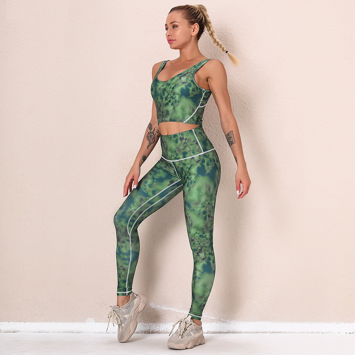 Summer New Women's Sportswear Fitness Leggings Set Push Up Colorful Tie-dye Sets Gym Bra Crop Vest Women Clothing Sexy 2Pcs Suit