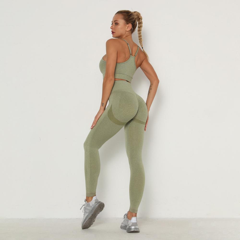 Women Seamless Gym set Fitness Sports Suits GYM Cloth Long Sleeve Shirts High Waist Running Sexy Booty Leggings Workout Pants