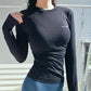 Women Seamless Sport Shirts Letter Printing Running Shirts Solid Color High Elastic Gym Top Breathable Long sleeve T-Shirts