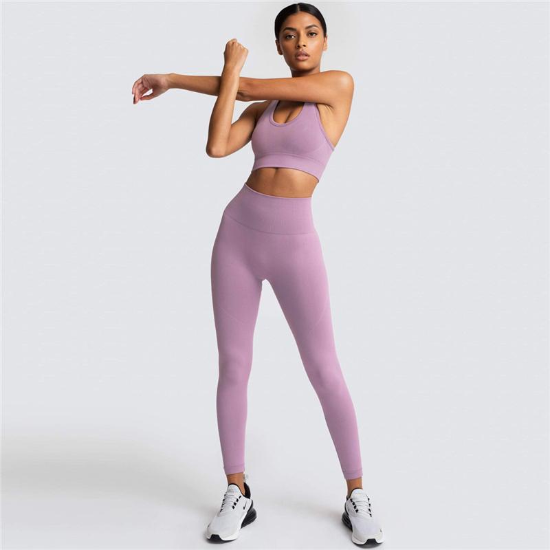 Two Piece Suit For Gym Fitness Long Sleeve Crop Top Leggings Sport Tracksuit Women Gym Clothing Ensemble Jogging Femme