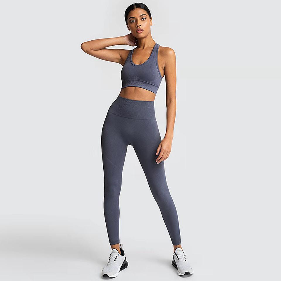 Two Piece Suit For Gym Fitness Long Sleeve Crop Top Leggings Sport Tracksuit Women Gym Clothing Ensemble Jogging Femme