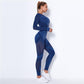 Women Sport Suit 2 Piece Fitness Tracksuit Set Gym Workout Clothes Long Sleeve Crop Top   High Waist Running Legging Fitness Set