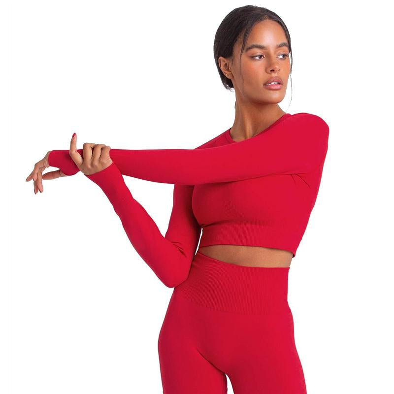 Two Piece Suit For Gym Fitness Long Sleeve Crop Top Leggings Sport Tracksuit Women Gym Clothing Ensemble Jogging Femme