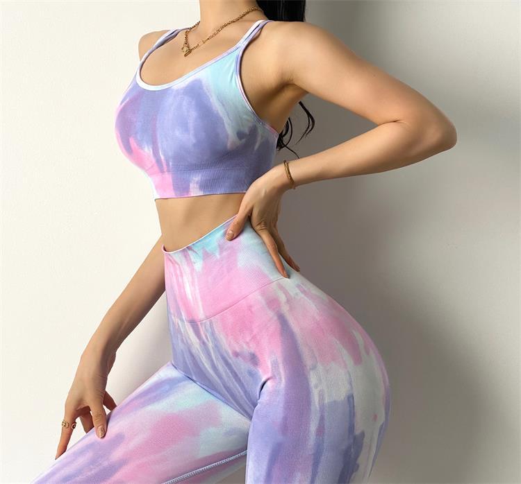 Seamless Tie-Dyed Sports Bra Women Camis Crop Top  Gym Halter Workout Tank Tops Beautiful Back High Elastic Vest