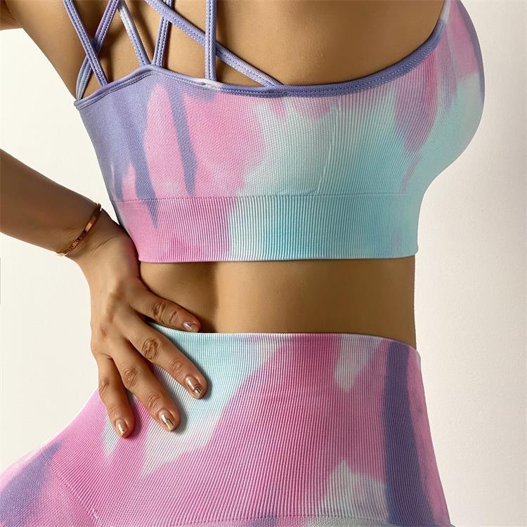 Seamless Tie-Dyed Sports Bra Women Camis Crop Top  Gym Halter Workout Tank Tops Beautiful Back High Elastic Vest