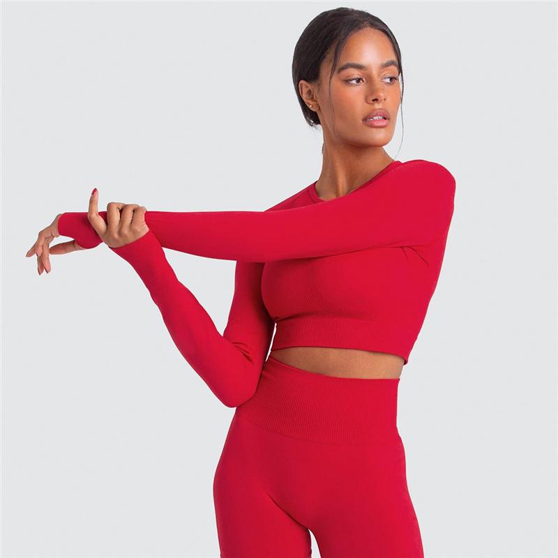 Two Piece Suit For Gym Fitness Long Sleeve Crop Top Leggings Sport Tracksuit Women Gym Clothing Ensemble Jogging Femme