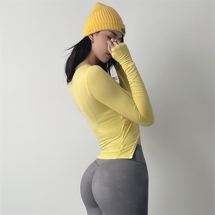 New Workout Tops For Women Sports Shirt Women Long Sleeve Gym T-Shirt Deep V-neck Anti-sweat Running Quick Dry Top Tees