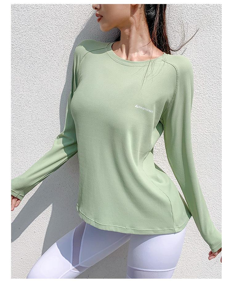 Spring Loose Round Neck Long-Sleeve Sports Shirt Women&#39;s Sweat-Absorbent Quick-Drying Knitted Running Fitness Top Casual t-Shirt