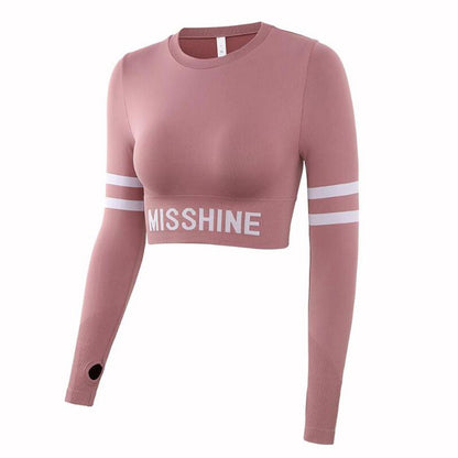 Seamless Long Sleeves Women&#39;s Round Neck Skinny Shirt Gym Workout Running Crop Shirts Female Thumb Breathable Sport T-Shirts