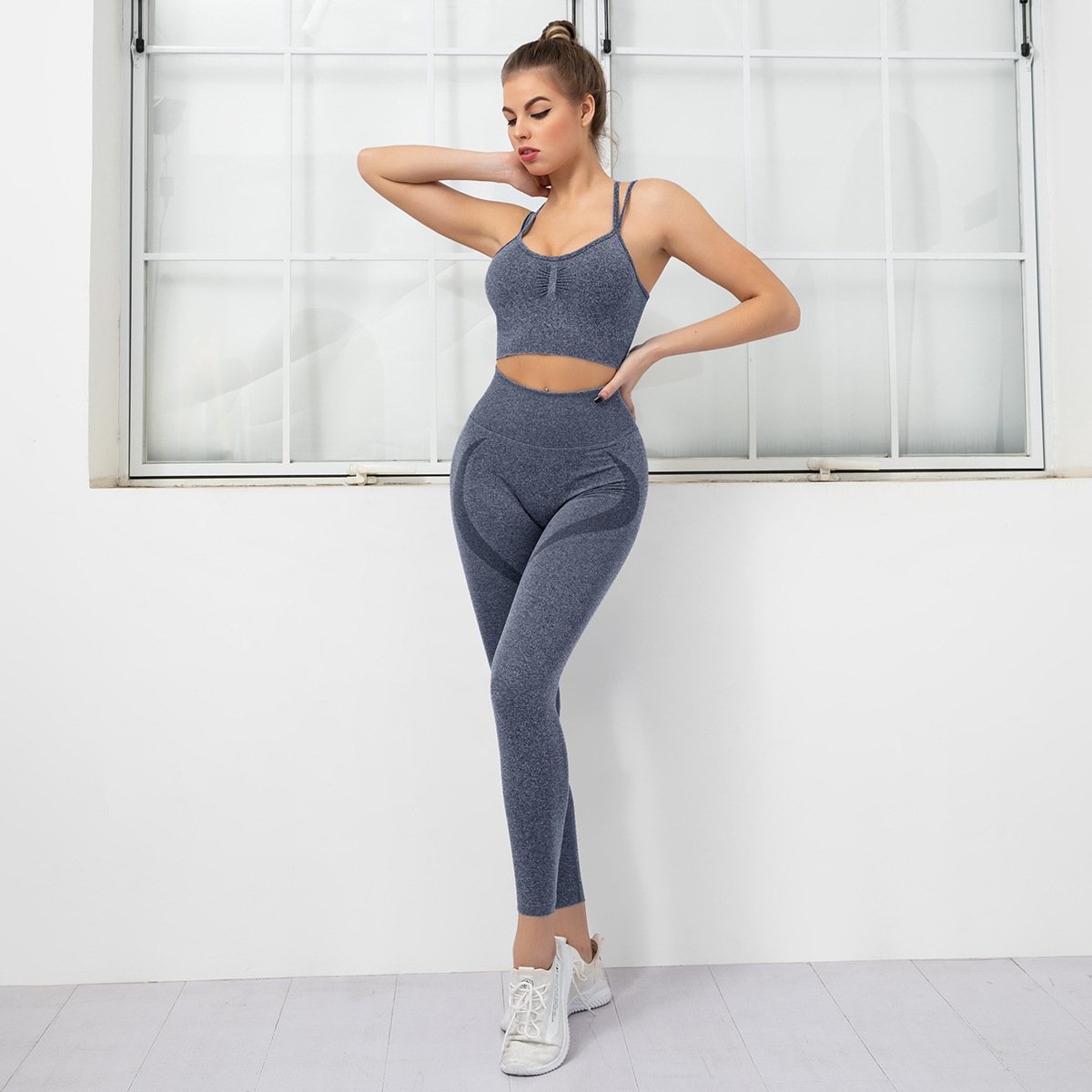 Seamless Gym Set Sport Suit 2 Piece Set 2022 New Women Gym Clothing Workout Legging Set High Waist Seamless Leggings Sport Bra T