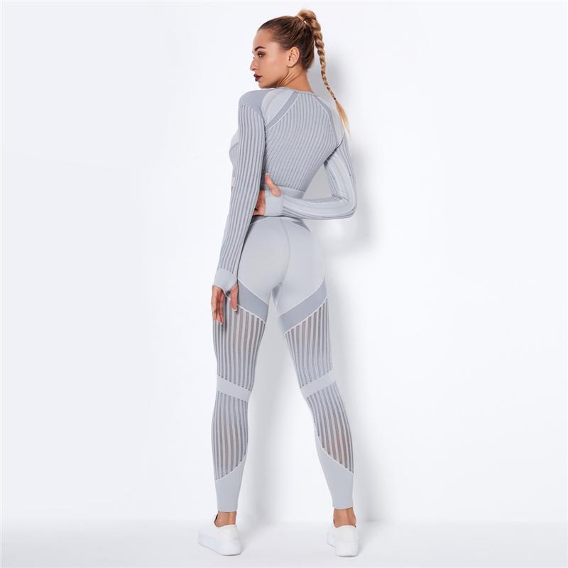 Women Sport Suit 2 Piece Fitness Tracksuit Set Gym Workout Clothes Long Sleeve Crop Top   High Waist Running Legging Fitness Set