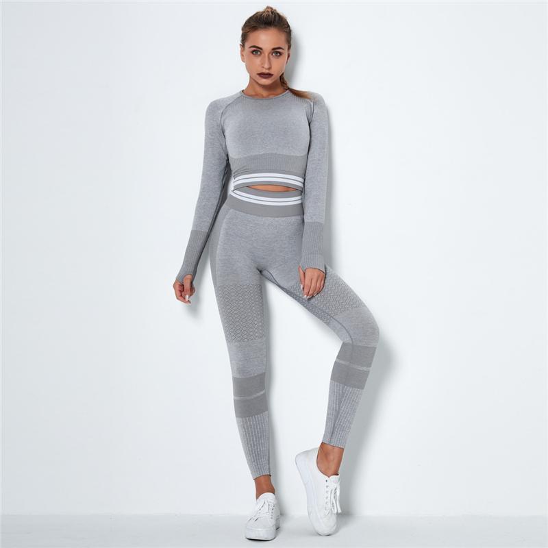 Seamless Sport Set Women Crop Top T-shirt   High Waist Legging Pants 2 Piece Fitness Suit Gym Workout Outfit Fitness Push Up Set