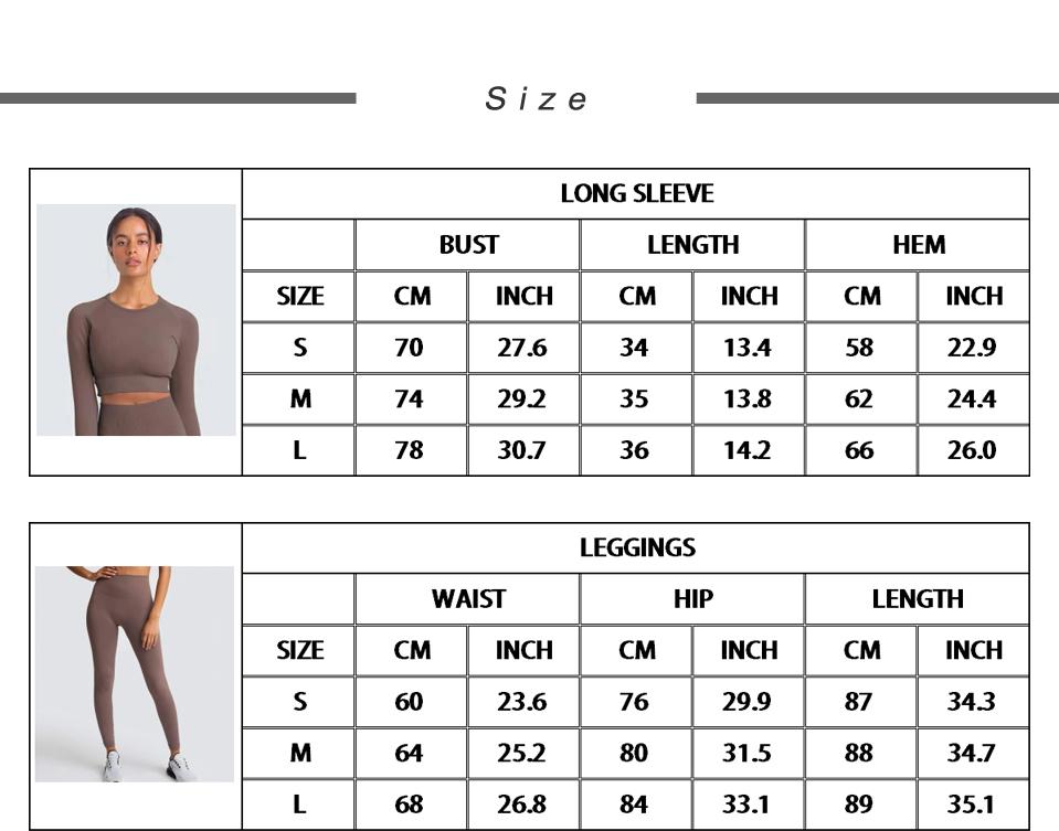 Two Piece Suit For Gym Fitness Long Sleeve Crop Top Leggings Sport Tracksuit Women Gym Clothing Ensemble Jogging Femme