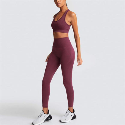 Two Piece Suit For Gym Fitness Long Sleeve Crop Top Leggings Sport Tracksuit Women Gym Clothing Ensemble Jogging Femme