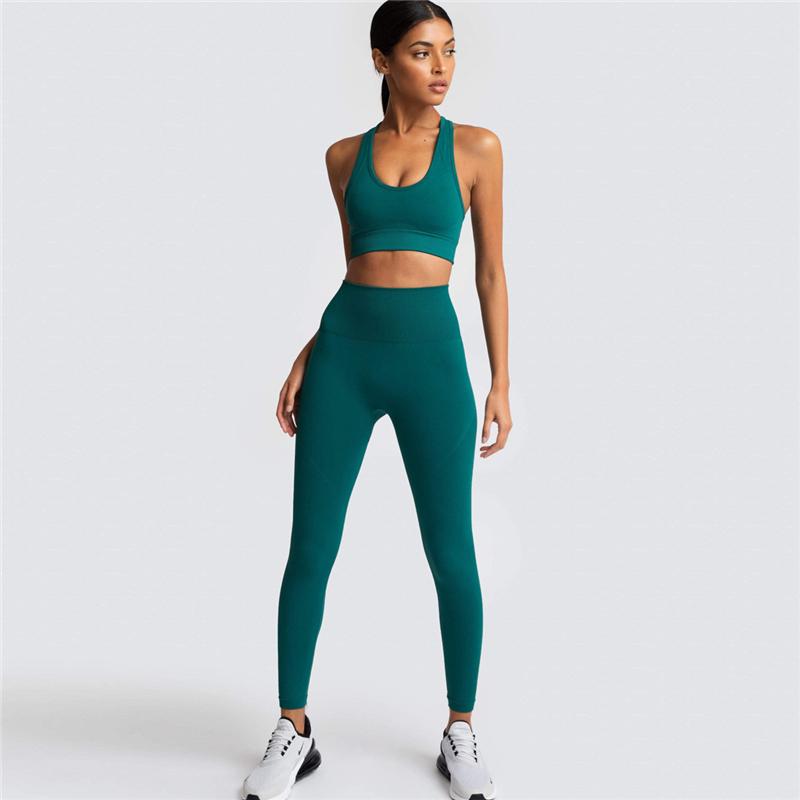 Two Piece Suit For Gym Fitness Long Sleeve Crop Top Leggings Sport Tracksuit Women Gym Clothing Ensemble Jogging Femme