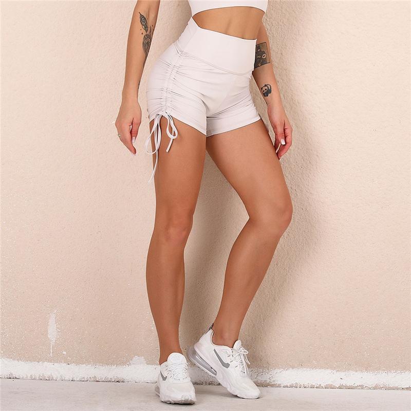 Women Elasticity Sports Shorts Side Drawstring Adjustable Length Workout Shorts Women Ribbed Seamless Gym Fitness Sport Shorts