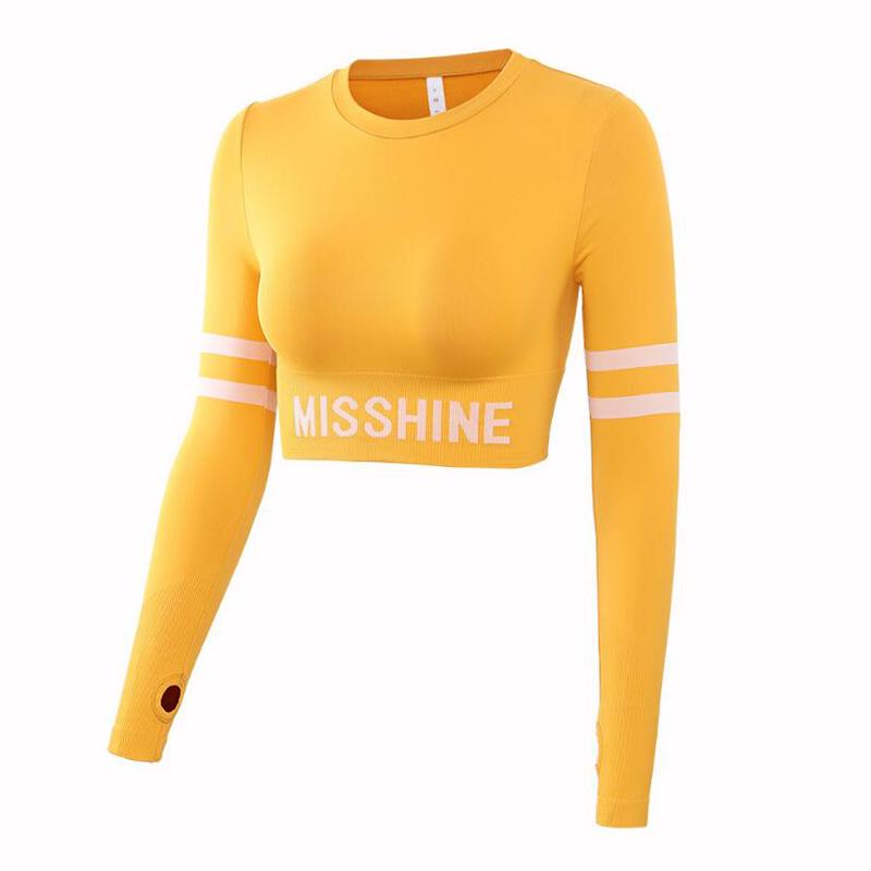 Seamless Long Sleeves Women&#39;s Round Neck Skinny Shirt Gym Workout Running Crop Shirts Female Thumb Breathable Sport T-Shirts