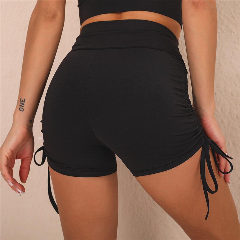 Women Elasticity Sports Shorts Side Drawstring Adjustable Length Workout Shorts Women Ribbed Seamless Gym Fitness Sport Shorts