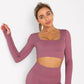 Solid Seamless Gym Shirts for Women Vital Seamless Long Sleeve Crop Top Thumb Hole Fitted Gym Top Shirts Workout Running clothes