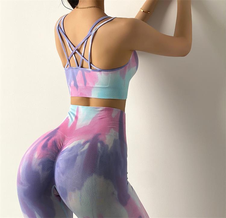 Seamless Tie-Dyed Sports Bra Women Camis Crop Top  Gym Halter Workout Tank Tops Beautiful Back High Elastic Vest