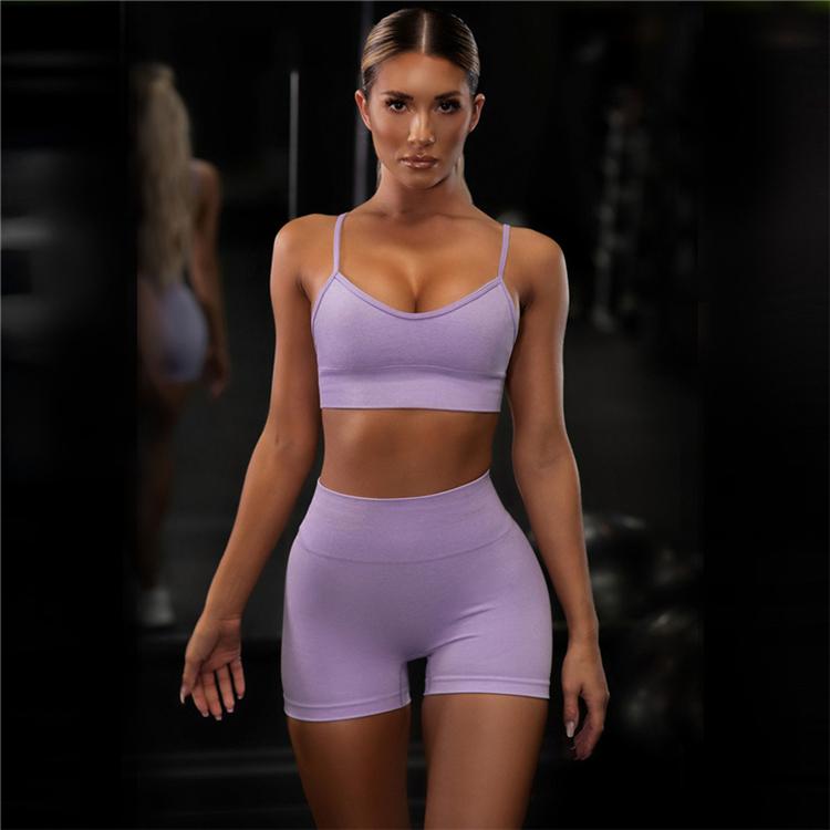 Women Sexy Seamless Shorts   Sports Bra Fitness Suit Gathering Gym Bra Quick-drying Breathable Sports Shorts Women&#39;s Short Set