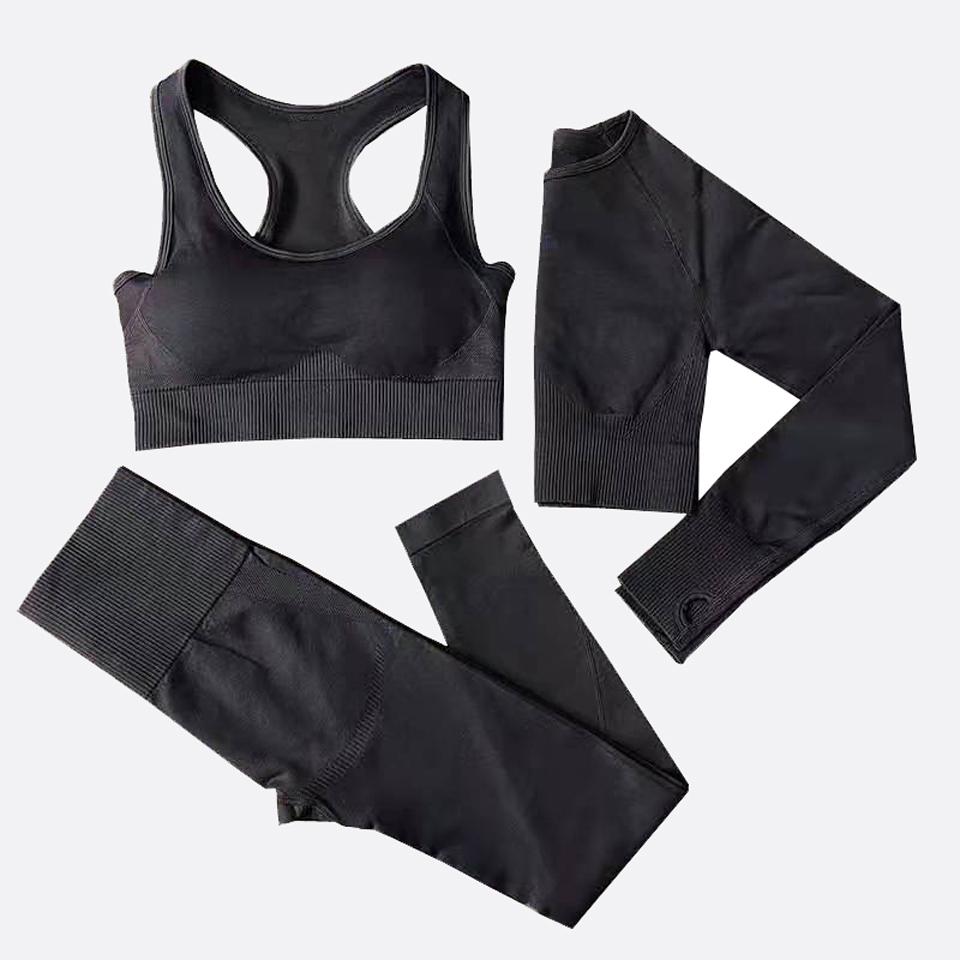 Two Piece Suit For Gym Fitness Long Sleeve Crop Top Leggings Sport Tracksuit Women Gym Clothing Ensemble Jogging Femme