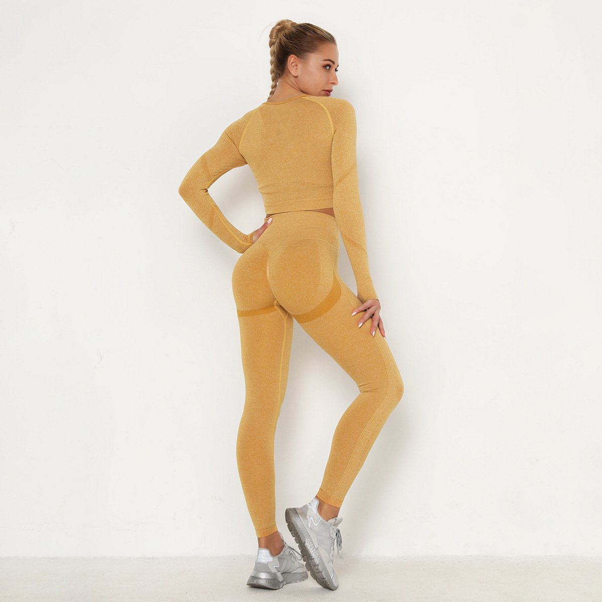 Women Seamless Gym set Fitness Sports Suits GYM Cloth Long Sleeve Shirts High Waist Running Sexy Booty Leggings Workout Pants